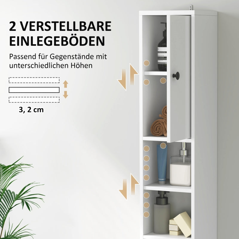 Slim Bathroom Cabinet, 3 Open Compartments, Adjustable Shelf, White