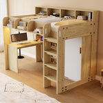 Multifunctional Loft Bed 90x200cm with Desk & Wardrobe, Wood