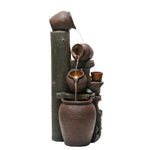 Garden Fountain with LED Lighting, Water Pump and Decorative Basin, Brown Artificial Stone