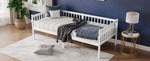 Pine Wood Daybed 90x200cm Sofa Bed with Railings & Slats, White