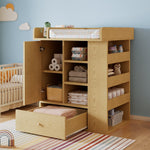 Changing Table with Cabinet, Drawer and Side Storage, Natural Wood Color