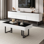 Coffee Table and TV Cabinet Set Modern Minimalist Storage Furniture - Black and White Stripe
