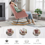 Mid Century Modern Rocking Chair, Tufted Teddy Fabric, Padded Seat, Pink
