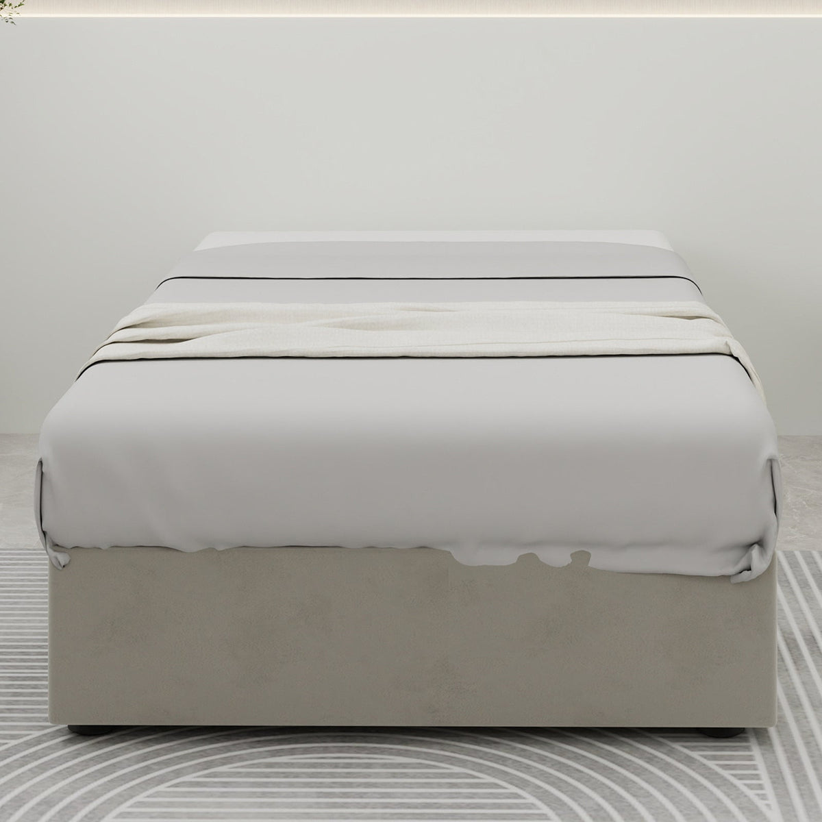 Modern Minimalist Bed Frame, Gas Lift Piston, 90x200cm, Beige Dutch Velvet