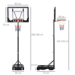 Outdoor Basketball Hoop, Height-Adjustable Stand with Wheels, Black