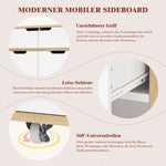 Modern Serving Trolley with 360° Swivel Casters and Storage, White and Wood