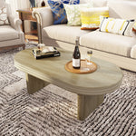 Mid Century Modern Oval Fluted Coffee Table Rustic Wood 120cm - Natural