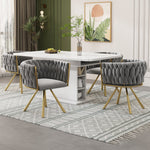 Velvet Dining Chair Set of 4 Swivel Metal Legs - Grey and Gold