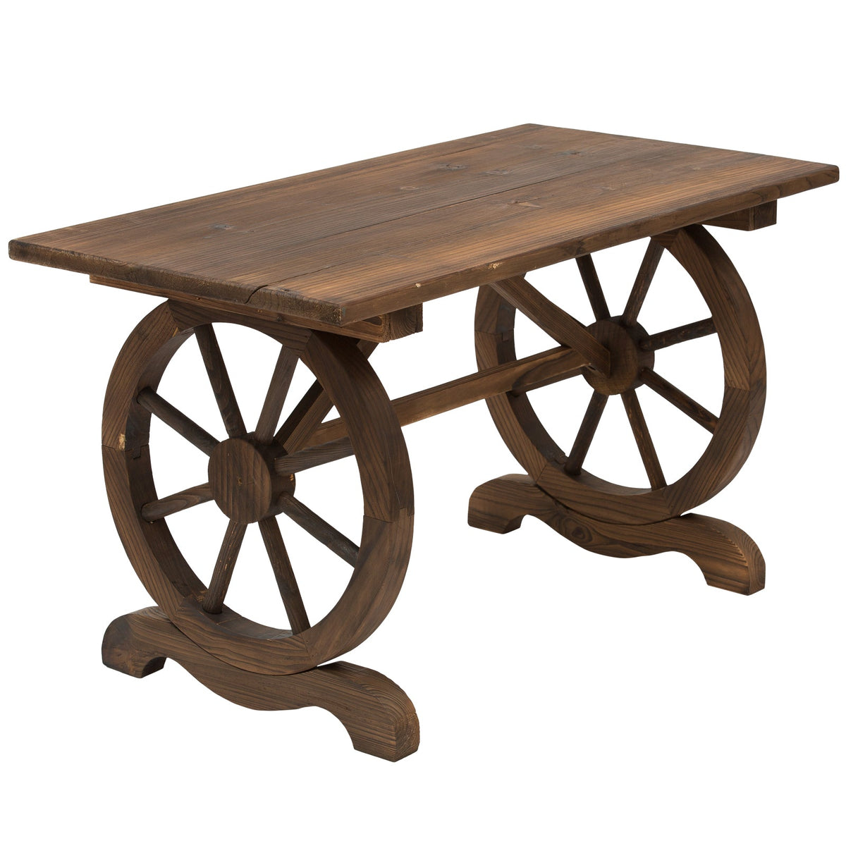 Garden Table, Wheeled Design Weather-Resistant 113 x 60 x 65 cm, Solid Wood Natural Finish
