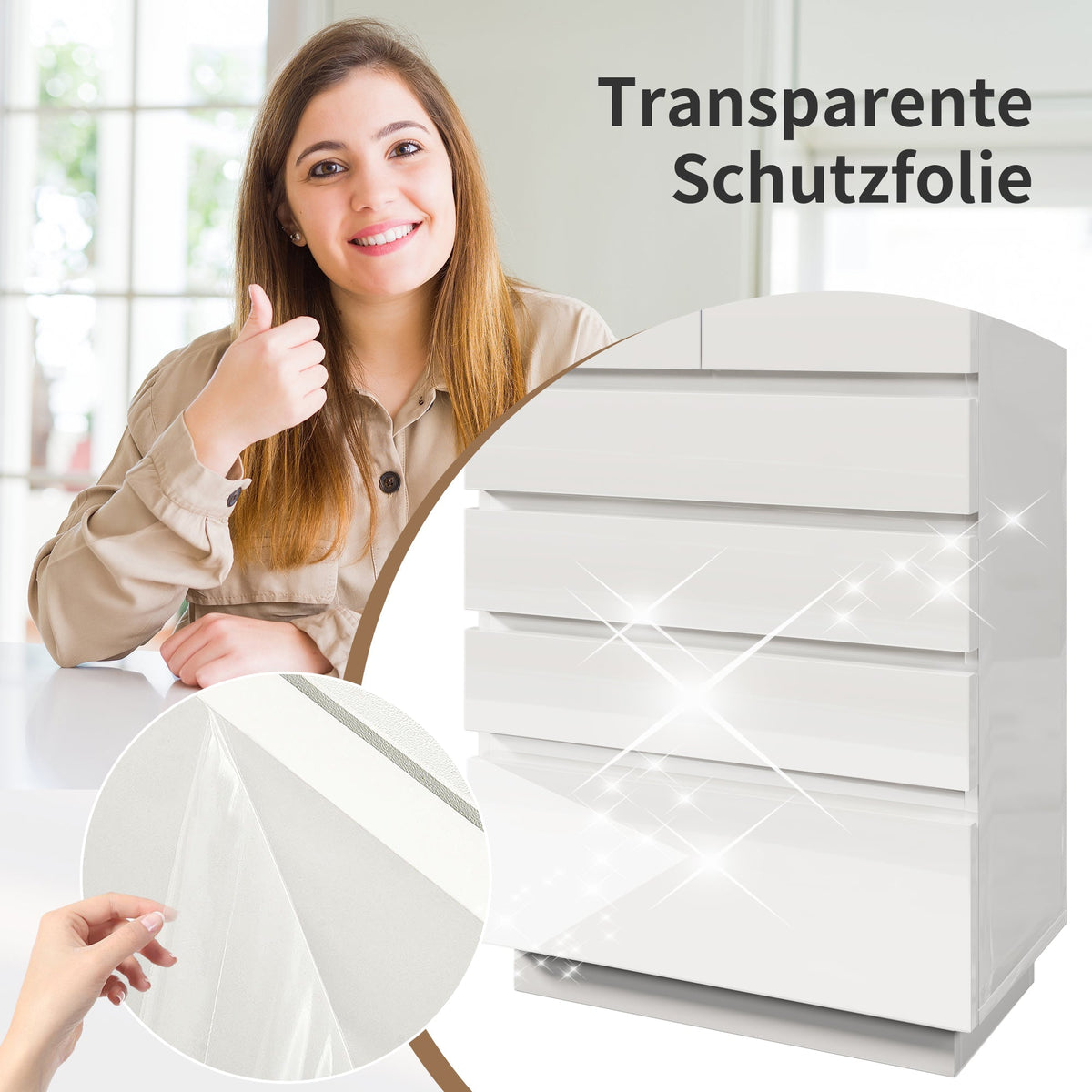 Chest of Drawers, 6-Drawer LED High-Gloss Sideboard, White