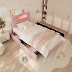 Children's Upholstered Bed 90x200cm with 4 Drawers & LED, Pink