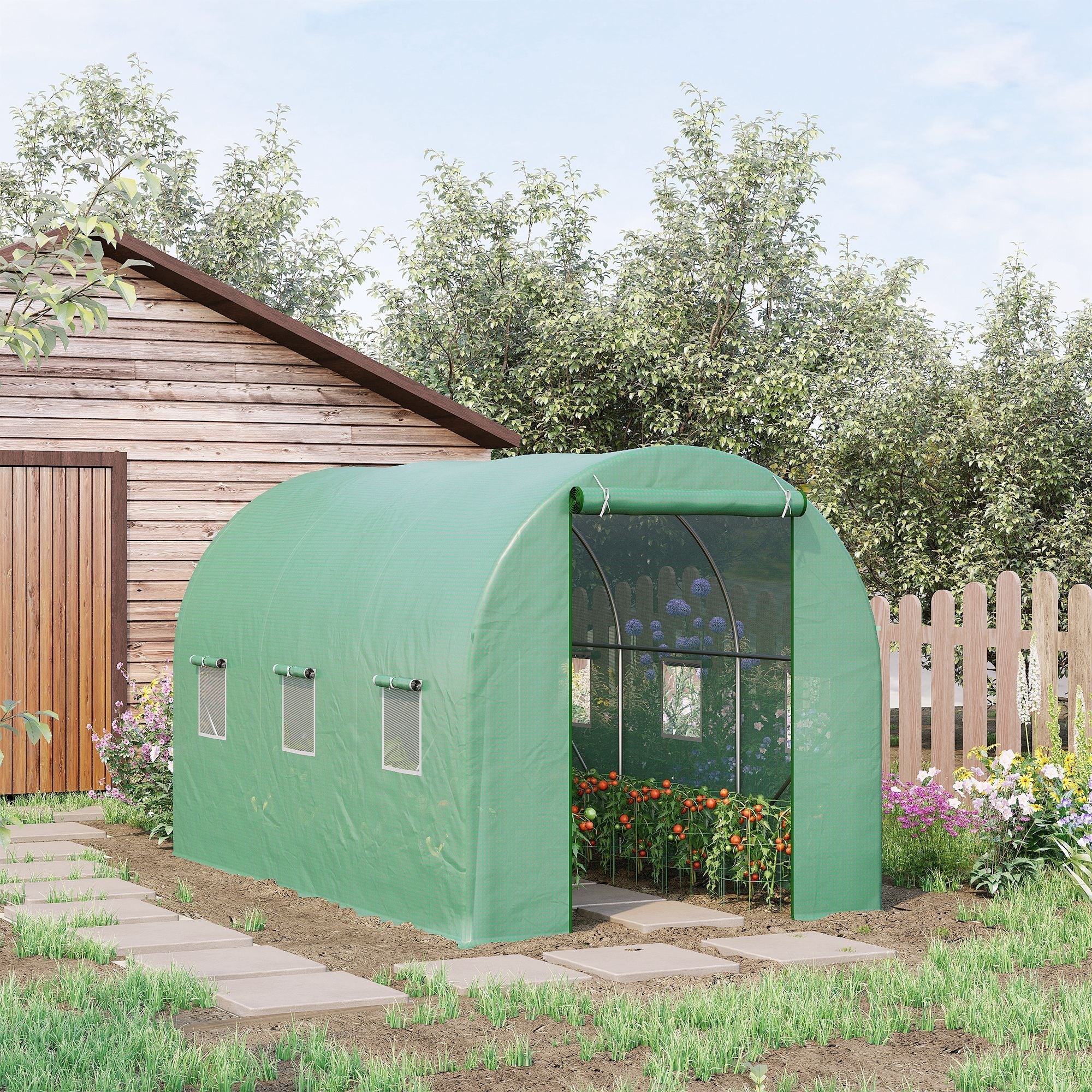 Foil Greenhouse Polytunnel Cold Frame Window 350x200x200cm, Green