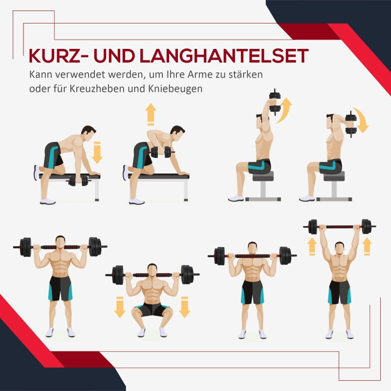 2-in-1 Dumbbell Set Adjustable 25kg Short & Long Barbell