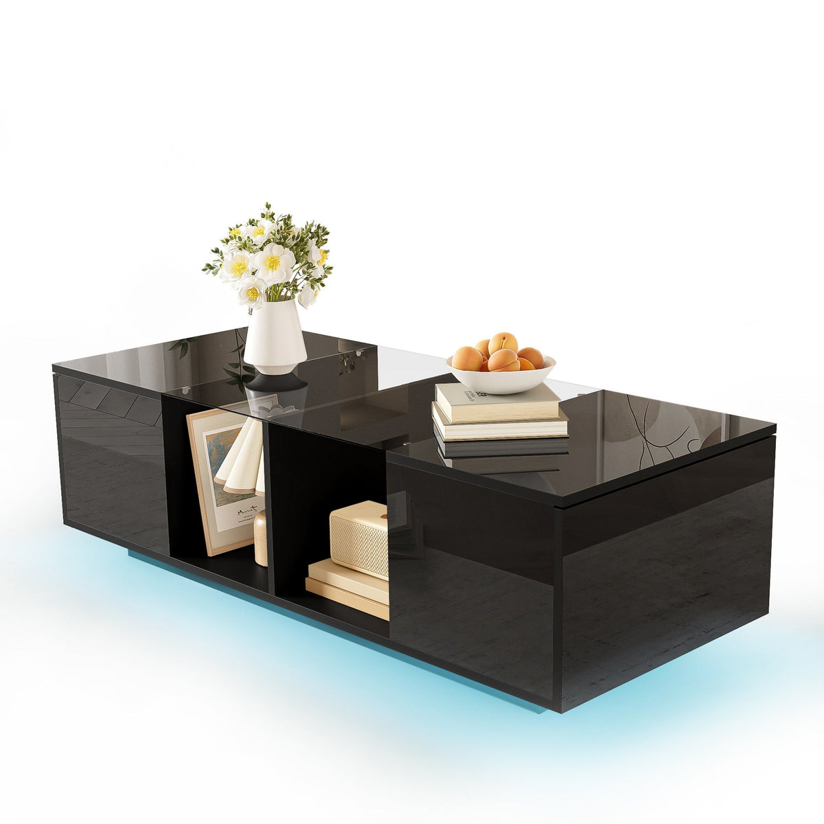 Modern Coffee Table with LED Lighting, High-Gloss, Black