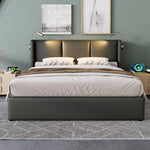 Upholstered Double Bed 160x200 Storage Reading Light Headboard PU