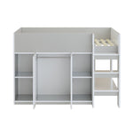 Loft Bed 90*200, Multifunctional with Storage, Wardrobe, Shelves, Ladder, Gray