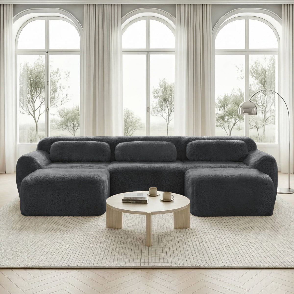 U-shaped Modular Sofa Plush Fabric High-Resilience Foam - Grey
