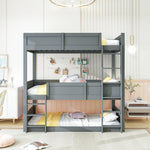 Triple Bunk Bed 90x200 cm with High Fence & Slats, Grey Wood