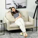 2-Seater Sofa Foam Padded Fabric Cover Metal Frame - Cream White