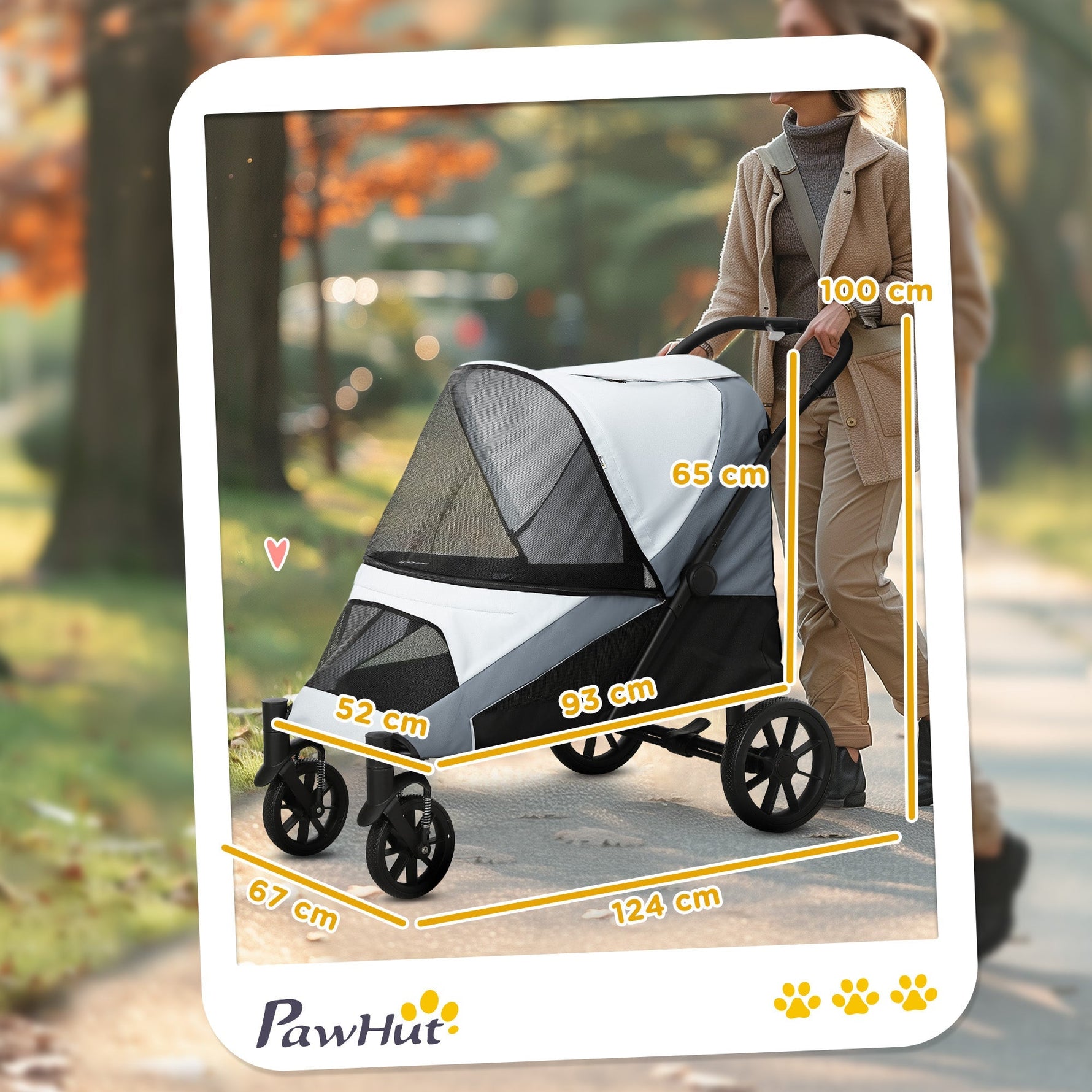 Dog Stroller, Foldable for Large Dogs & Cats, 30 kg, Grey