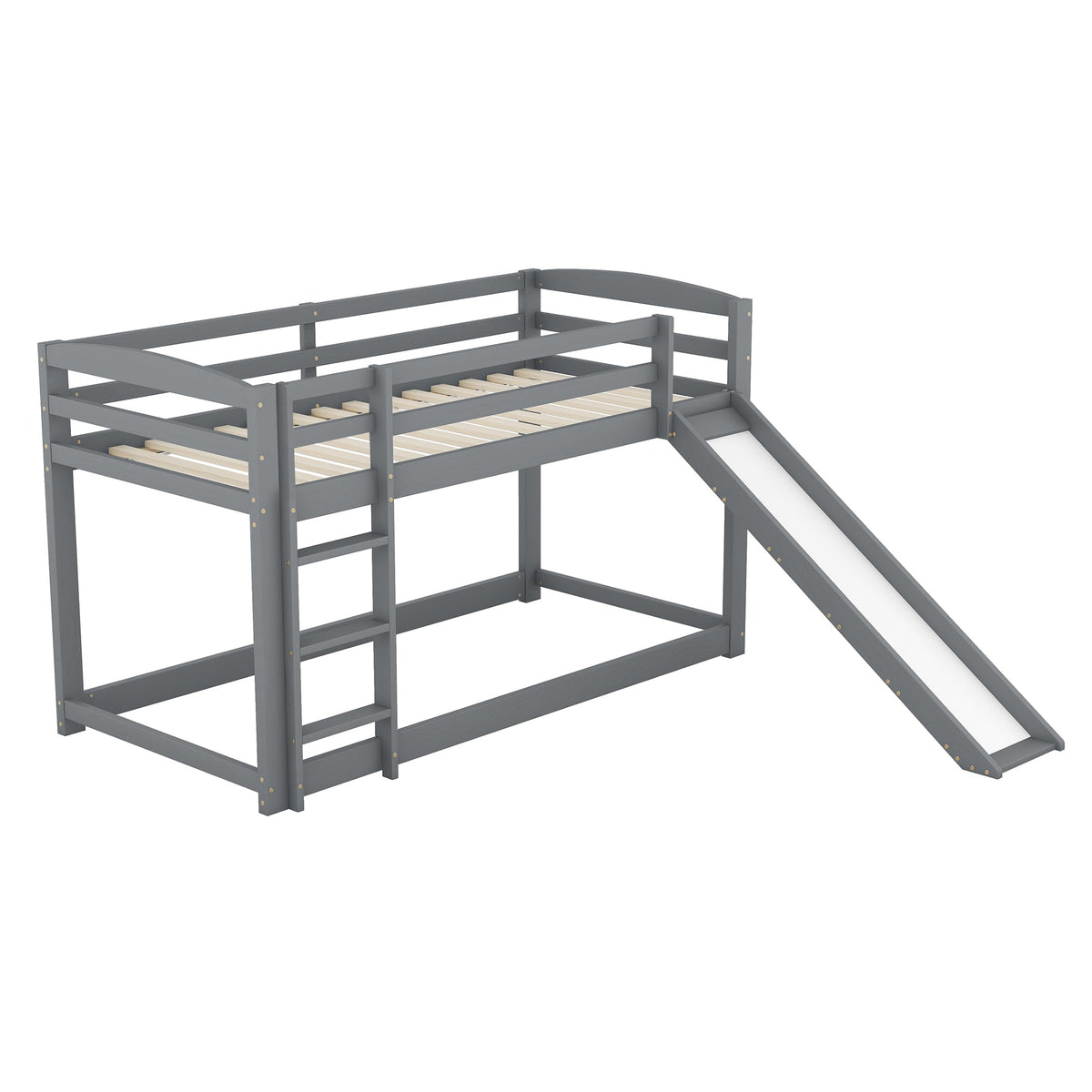 Bunk Bed 90x200cm with Slide Solid Wood Frame - Grey