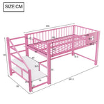 Low Loft Bed for Children with Storage Ladder and Metal Frame, 90x200cm, Pink Metal