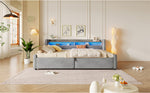 Platform Bed 140x200 with Hydraulic Storage & LED, Grey Velvet