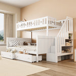 Children's Bunk Bed with Safety Stairs & Drawers, White