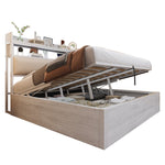 Bed Frame 180x200, Hydraulic Lift, USB, Upholstered Headboard, Hidden Storage, Wood & Metal, White