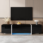 TV Stand Low Cabinet with LED Light Strip, Black/White