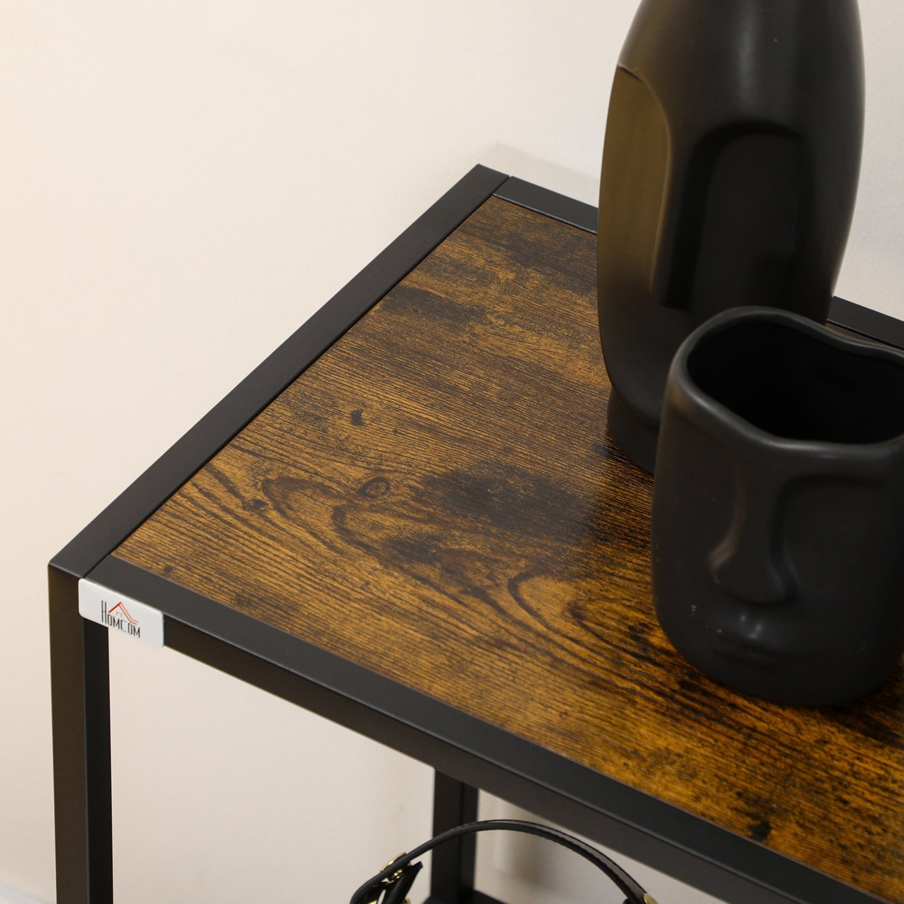 Side Table Narrow 4 Levels Anti-Tip Industrial Design Black Steel