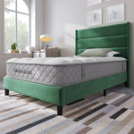 Upholstered Bed, 90x200cm Double with Slatted Frame & Headboard, Dark Green Velvet
