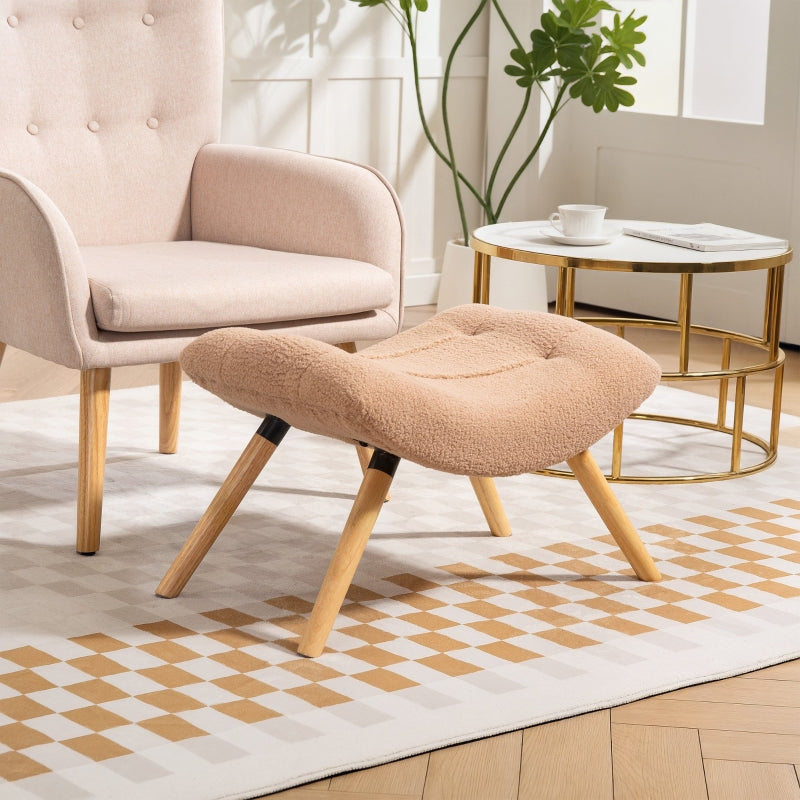 Footstool, Upholstered with Wooden Legs, Fleece, Brown