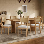 Solid Wood Dining Chairs with Rattan Backrests and Linen Seats, Set of 2, Wood Color