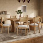 6 Solid Wood Dining Chairs with Rattan Backrests, Linen, Wood Color