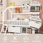 House Bed for Children and Youth 200x90 with Drawers, Storage and Anti-Drop Railing, White Pine