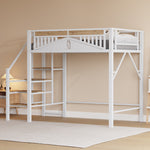 Metal Loft Bed 140x200cm with Ladder & Underbed Storage, White