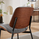 Dining Chairs Set of 2 Mid Century Modern Walnut Bentwood Back - Gray PU Leather