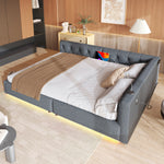 Sofa Daybed 140x200cm with LED Light & USB, Grey Linen