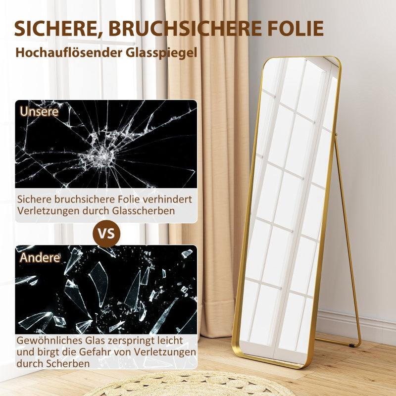 Full-Length Mirror, Freestanding, Tilting, Metal Frame, Gold