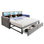 Extendable Upholstered Sofa Bed with LED Headboard, Storage and Charging Ports, Light Grey Velvet