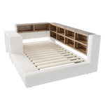 Upholstered Bed 90x200cm with Storage & LED Light, Beige