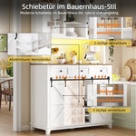 Tall Kitchen Cabinet with LED Lighting and Adjustable Shelves, White