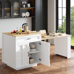 Extendable Bar Table Storage Drawers Shelves Kitchen Island - White