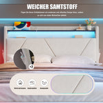Modern Upholstered Bed 140x200cm, LED Headboard, Storage, USB Ports, Gas Spring Slatted Base