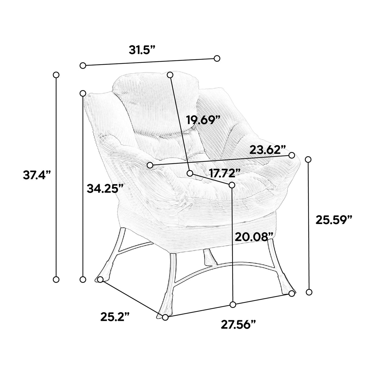 Lazy Chair with Ottoman, Modern Lounge Accent & Reading Chair, Navy Blue