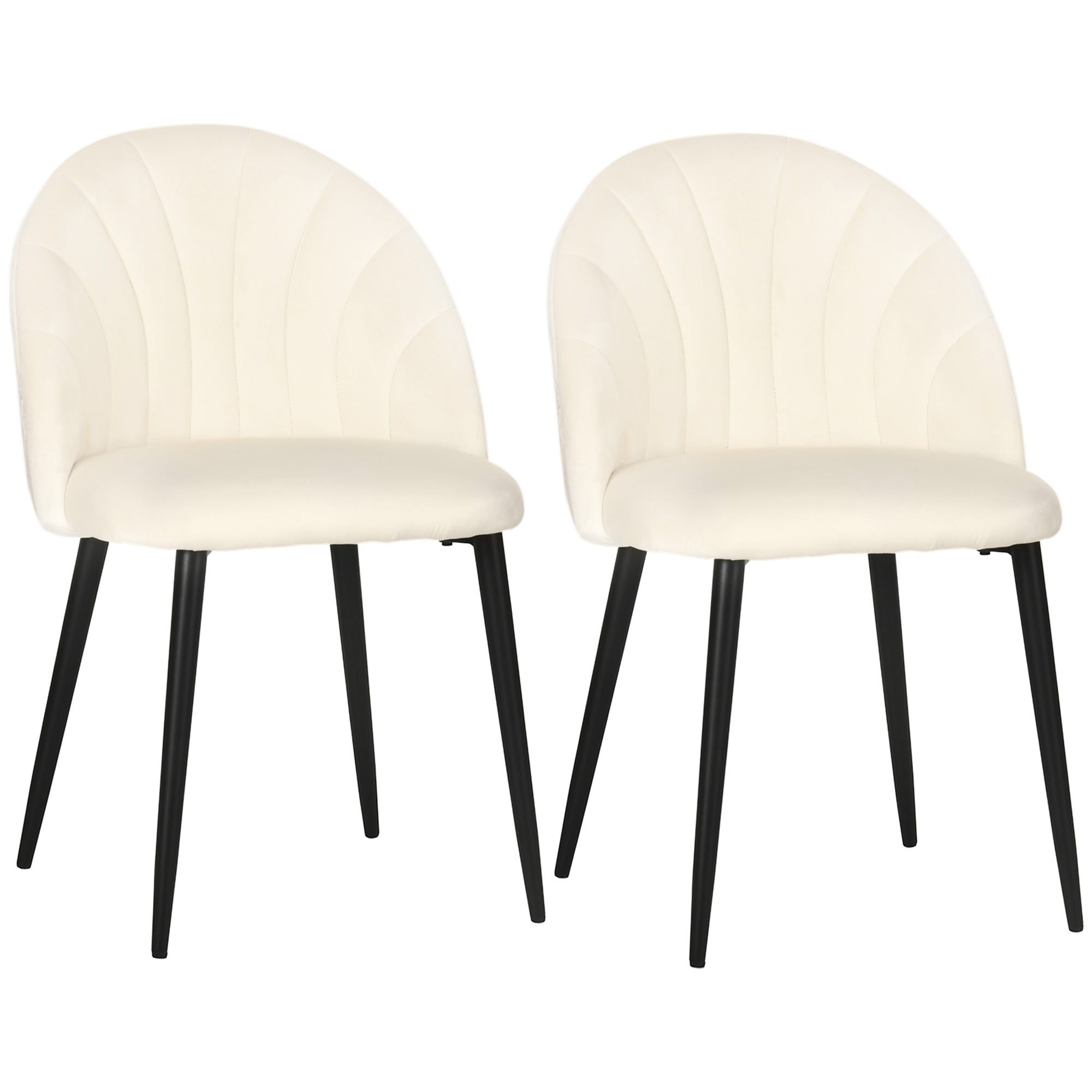 Dining Chairs, Set of 2 Upholstered with Velvet Backrest and Steel Legs, Cream