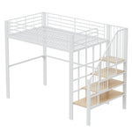 Loft Bed 140x200 Metal Construction, Storage Space, Stairs