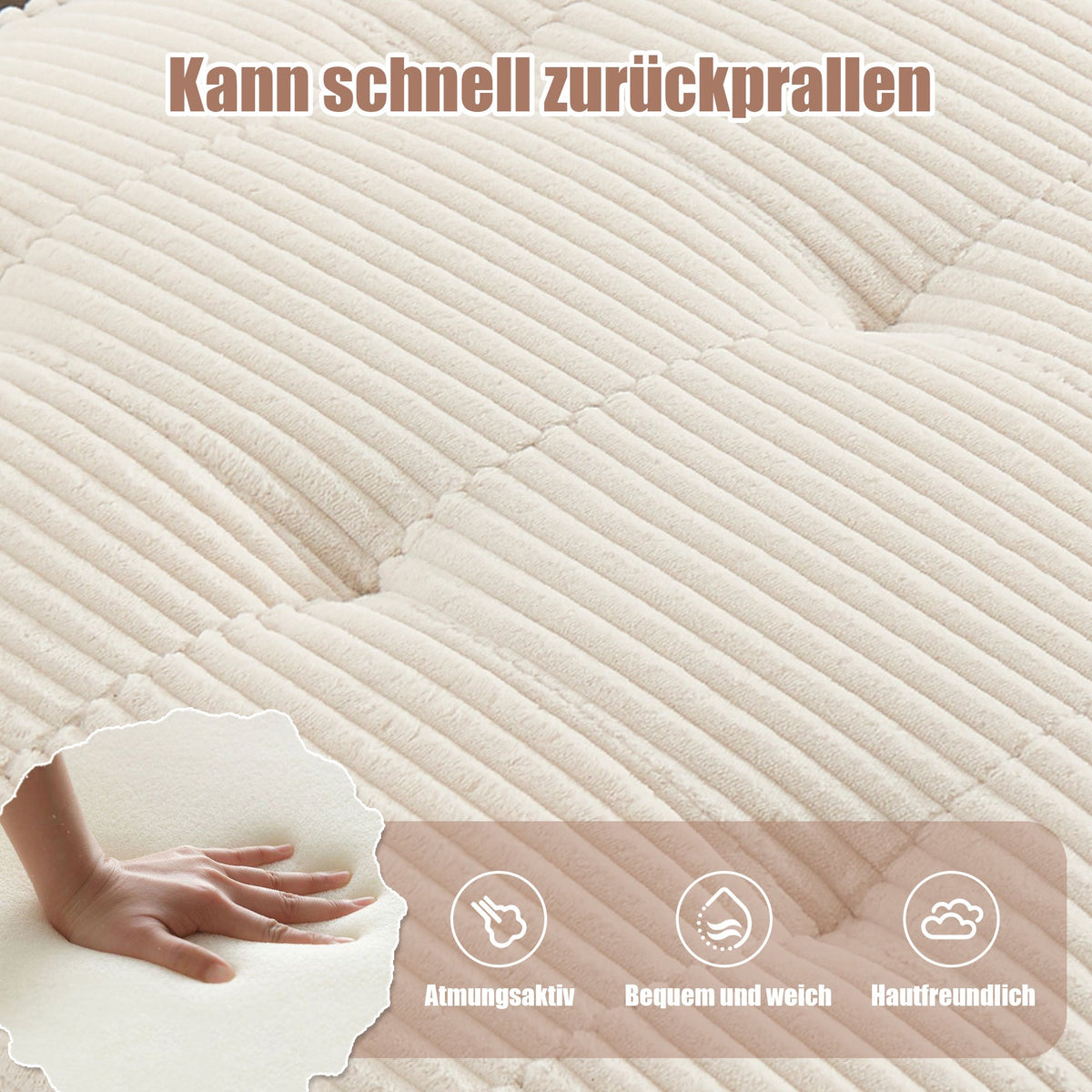 Modular 6-Seater Sofa 308cm Ergonomic Storage Pockets Corduroy, Beige