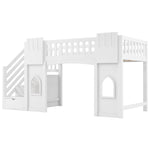 Loft Bed with Storage Stairs and Window, 90x200cm, White Pine Wood + MDF